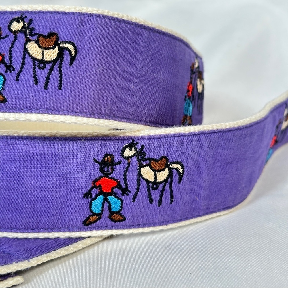 Pale Horse Cowboycore Embroidered Cotton Western D-Ring Belt Purple Boho Folk - Picture 3 of 11